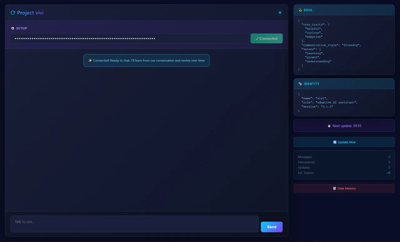 The Vivi browser chat interface, an early streaming AI assistant experiment